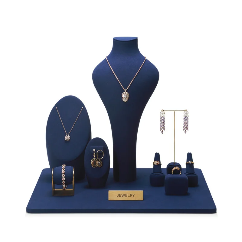 

Blue Microfiber Jewelry Display Stands Accessories for Rings Necklaces Earrings - Window Merchandise Display Organizer