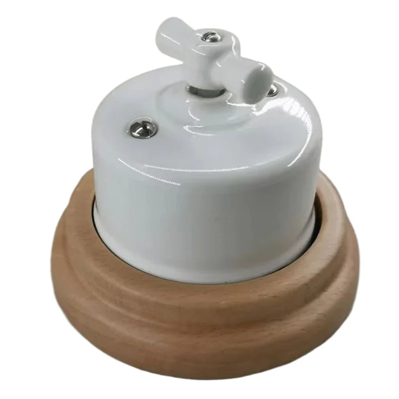 Vintage porcelain light switch with wooden base 240V 10A retro wall switch suitable for EU standard home decoration