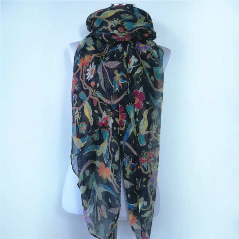 New fashion women scarf bird Print long scarfs For Women Autumn winter Shawl and Scarves flower ladies scarf image 2