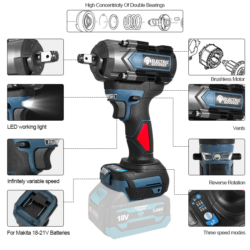 Outil de réparation électrique sans fil, déesse électrique, batterie Makita 18-21V, 600NM