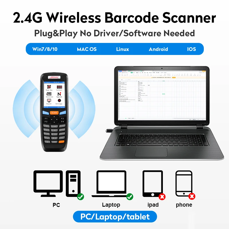 RF6000-2D Long Distance Transmission Inventory Scanner QR Pda Data Collector 2.4G USB Barcode Scanner In Stock