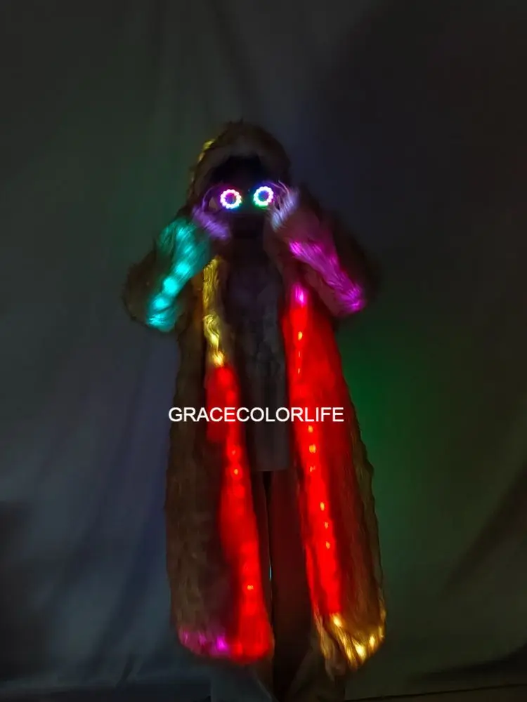 Manteau en fausse fourrure Cappotto da donna in pelliccia sintetica a LED Cappotto da festa illuminato Costume di scena sexy per eventi Spettacoli Celebrazioni