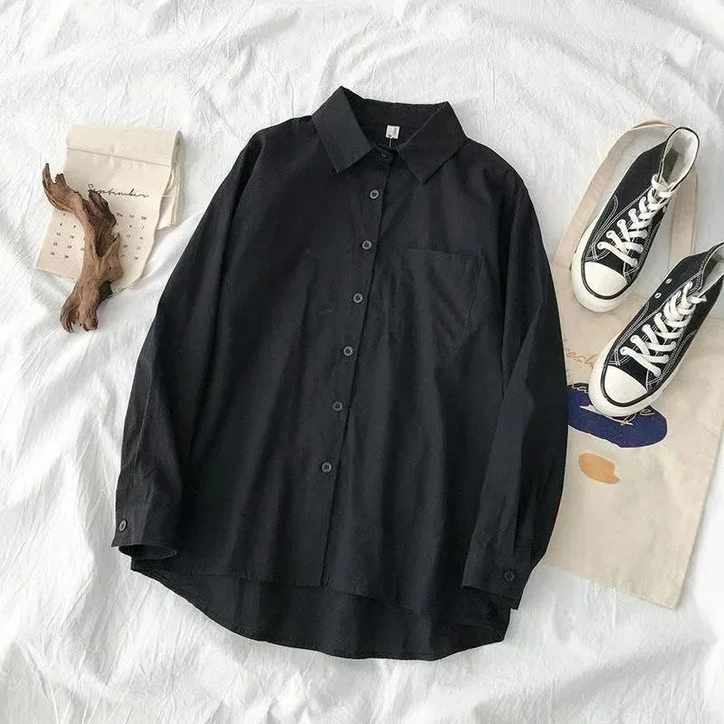 Japanese Style Loose Fit Long Sleeve White Shirt 14