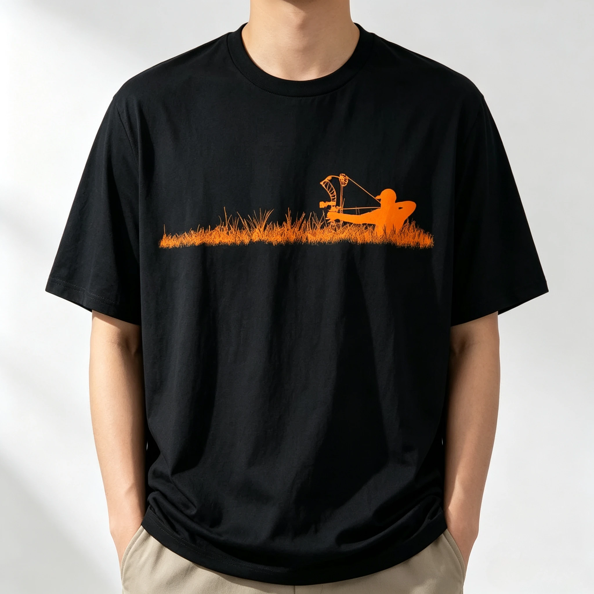 Men Modal Soft T-Shirt Bowhunter Silhouette Grass Archery Hunting Graphic Tees Outdoor Hunter O Neck Short Sleeve Casual Tops