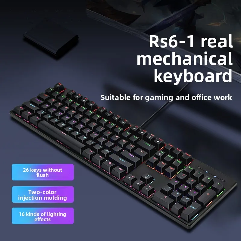 Full Size Wired Mechanical Gaming Keyboard Key Blue Switch Mixed Color Backlight Detachable Usb Cable Esports Office Desktop