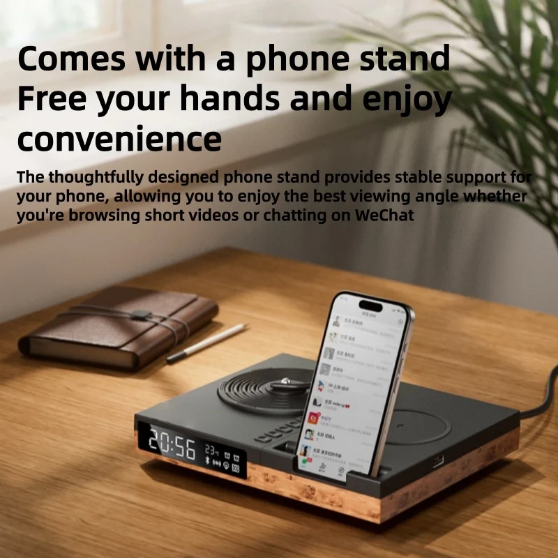 

Беспроводная Bluetooth 5.1 Hi-Fi колонка в стиле ретро, настольные часы-будильник в форме виниловой пластинки с подсветкой