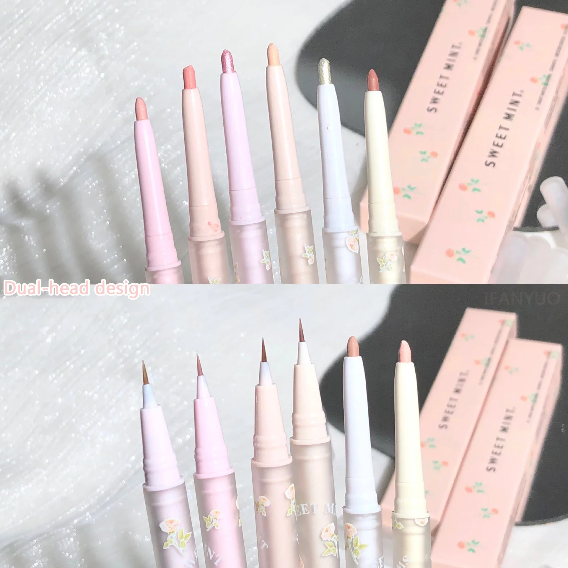2In1 ماتي هيغليغتر الكذب دودة القز القلم المزدوج رئيس لمعان عالية السائل كحل الغراء السلس دائم التجفيف السريع كبير العين ماكياج #2