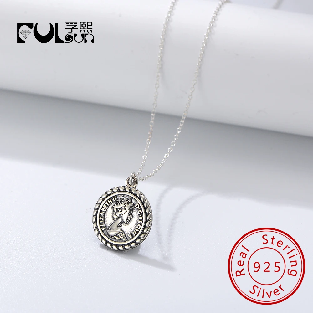 

Fashion 925 Sterling Silver Antique Canada Coin 14K Gold Chain Necklace for women jewelry
