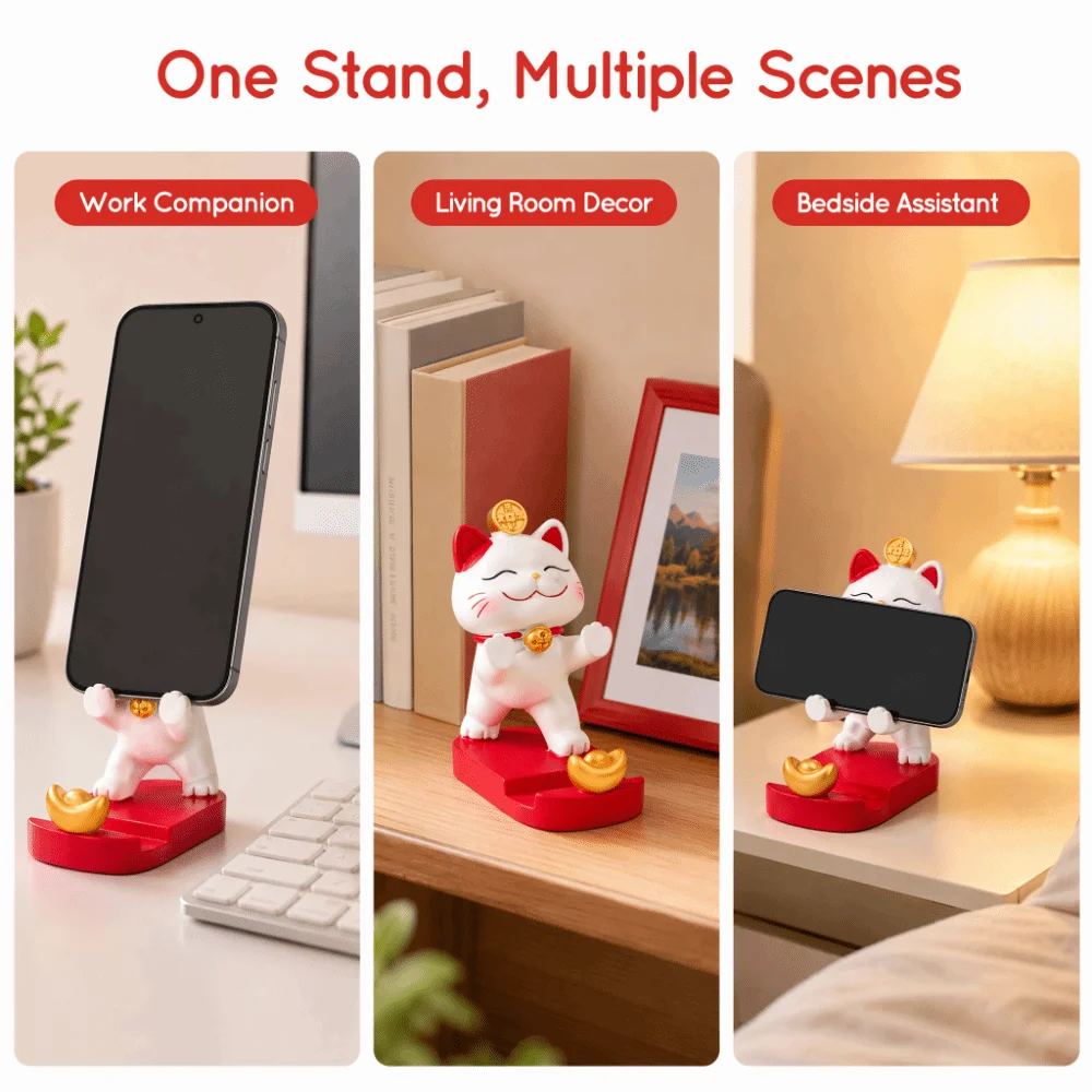 Resin Resin Cat Shaped Desktop Phone Support Red Cat Solid Resin Mobile Phone Display Bracket Phone Supporting Base 4in