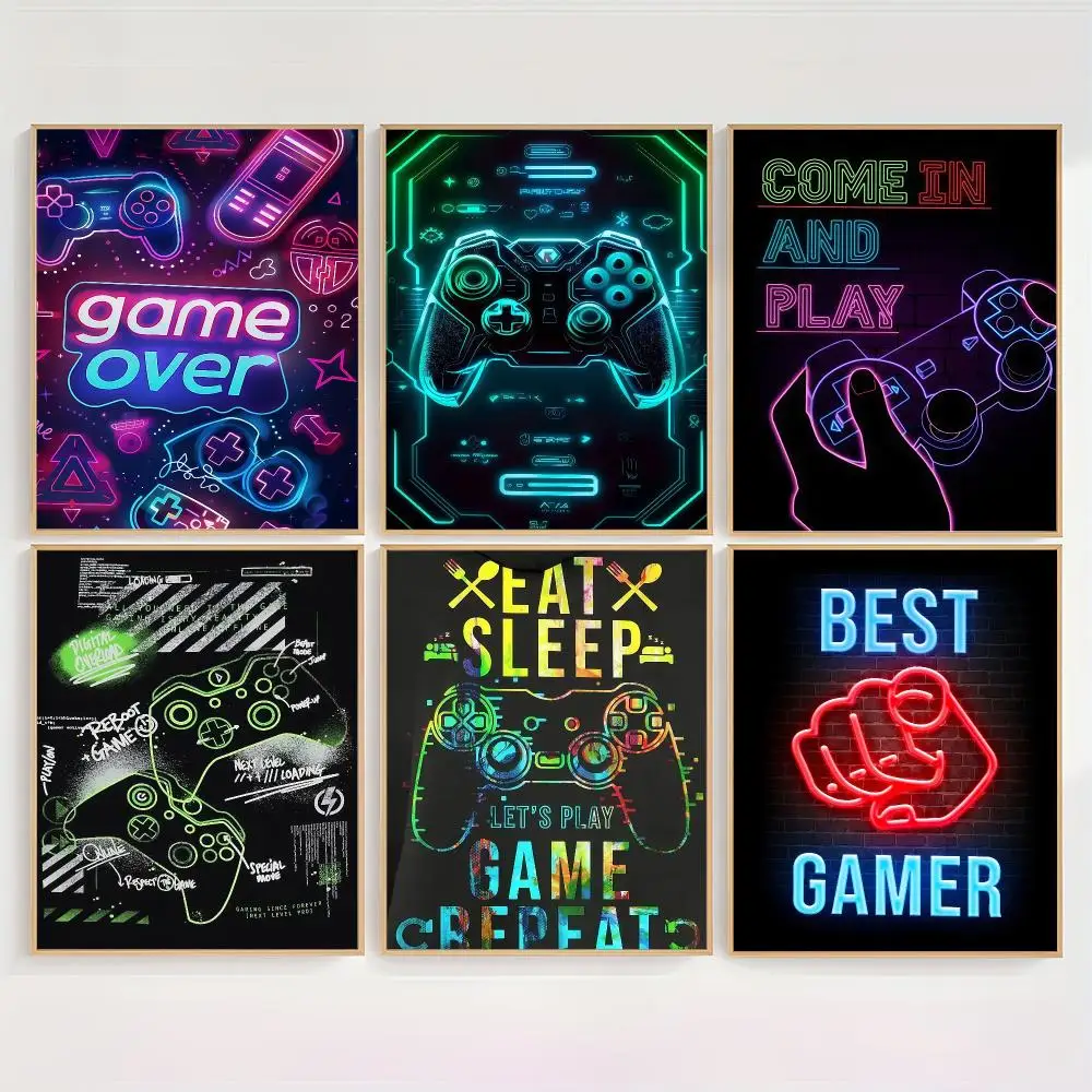 Painting Calligraphy Zone Neon Poster canvas 1PC Game painting wall art picture, home interior, Gamepad garage, bar decoration