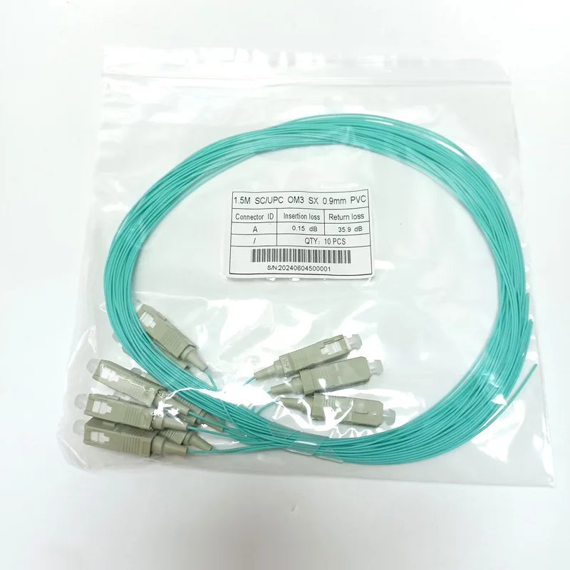 Coletas de fibra óptica de 50 piezas, conector OM3 SC UPC, Pigtails SM OM3, 0,9 MM, 1,5 metros de longitud FTTH