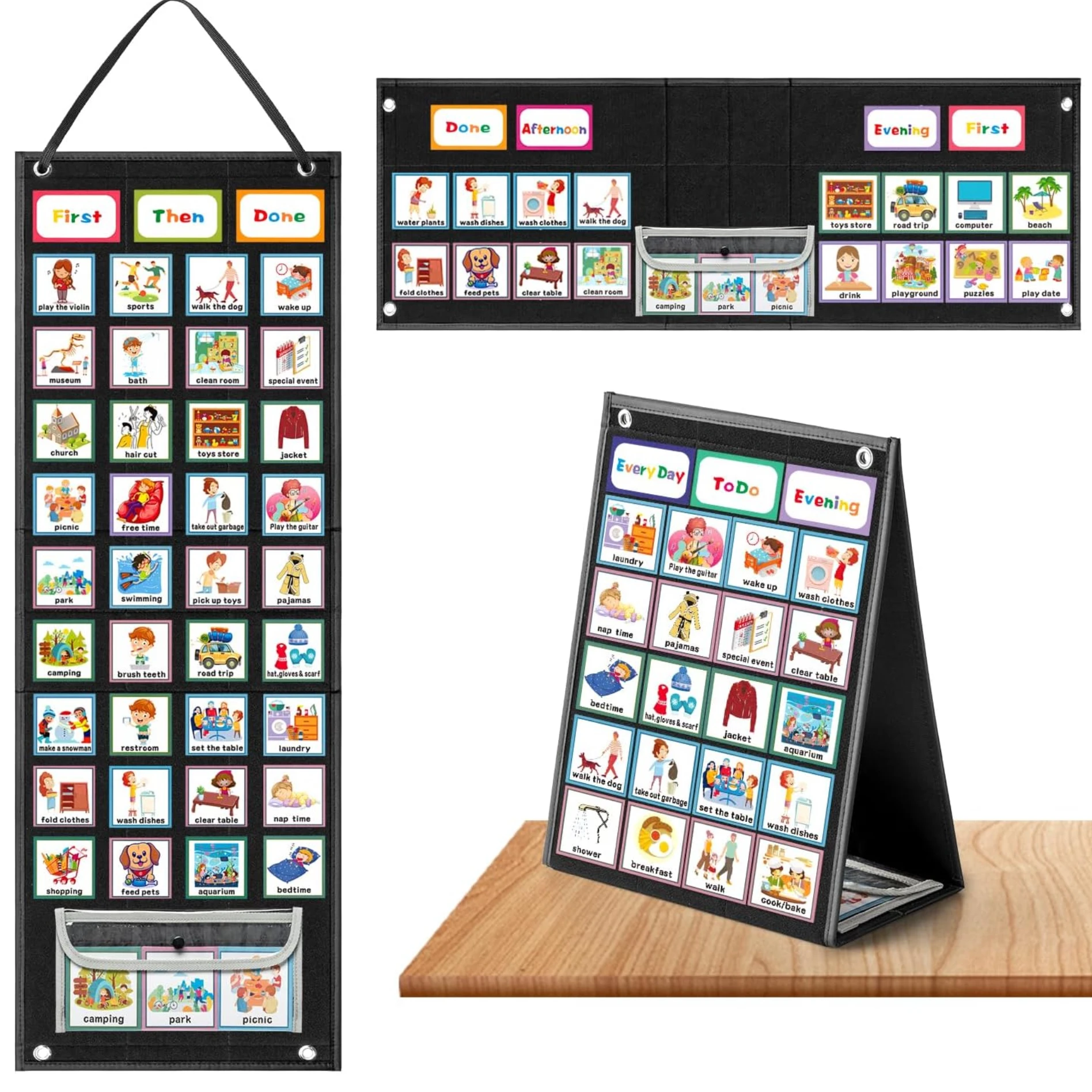Visual Schedule Chart for Kids, 92 Pcs Routine Chore Cards, Daily Behavior Board for Homeschool, Classroom, Autism Learning