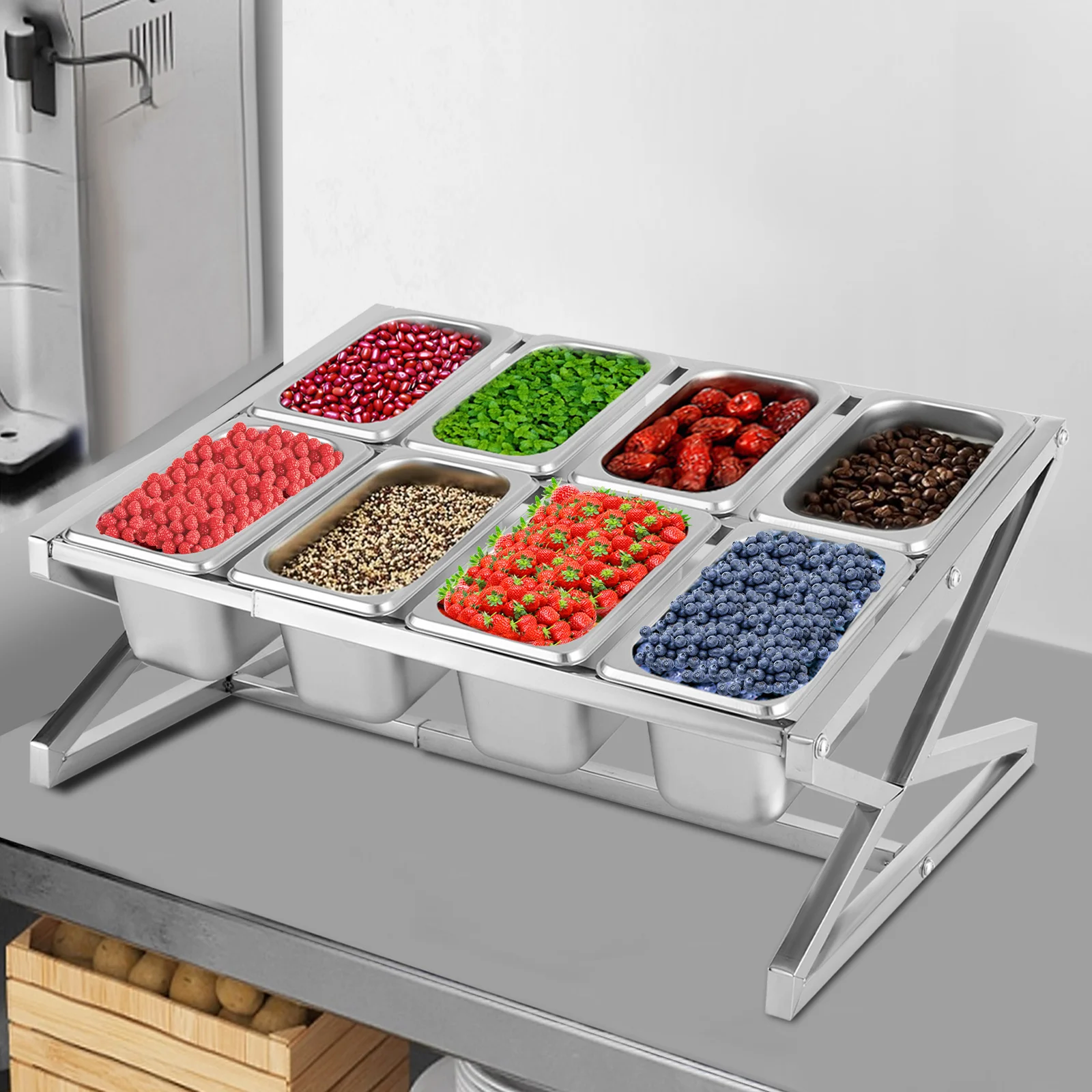 

8-кастрюли, настольная серебряная полка для специй из нержавеющей стали, 8 штабелируемых кастрюль, легко чистится, компактная для организации кухни