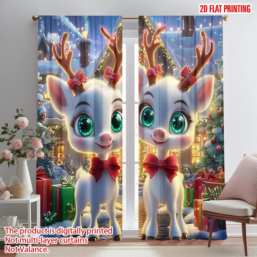 

2pcs 2D flat printing Merry Christmas Window Curtains Cute Reindeer Christmas Scene Gift Fabric Without Electricity Birthday