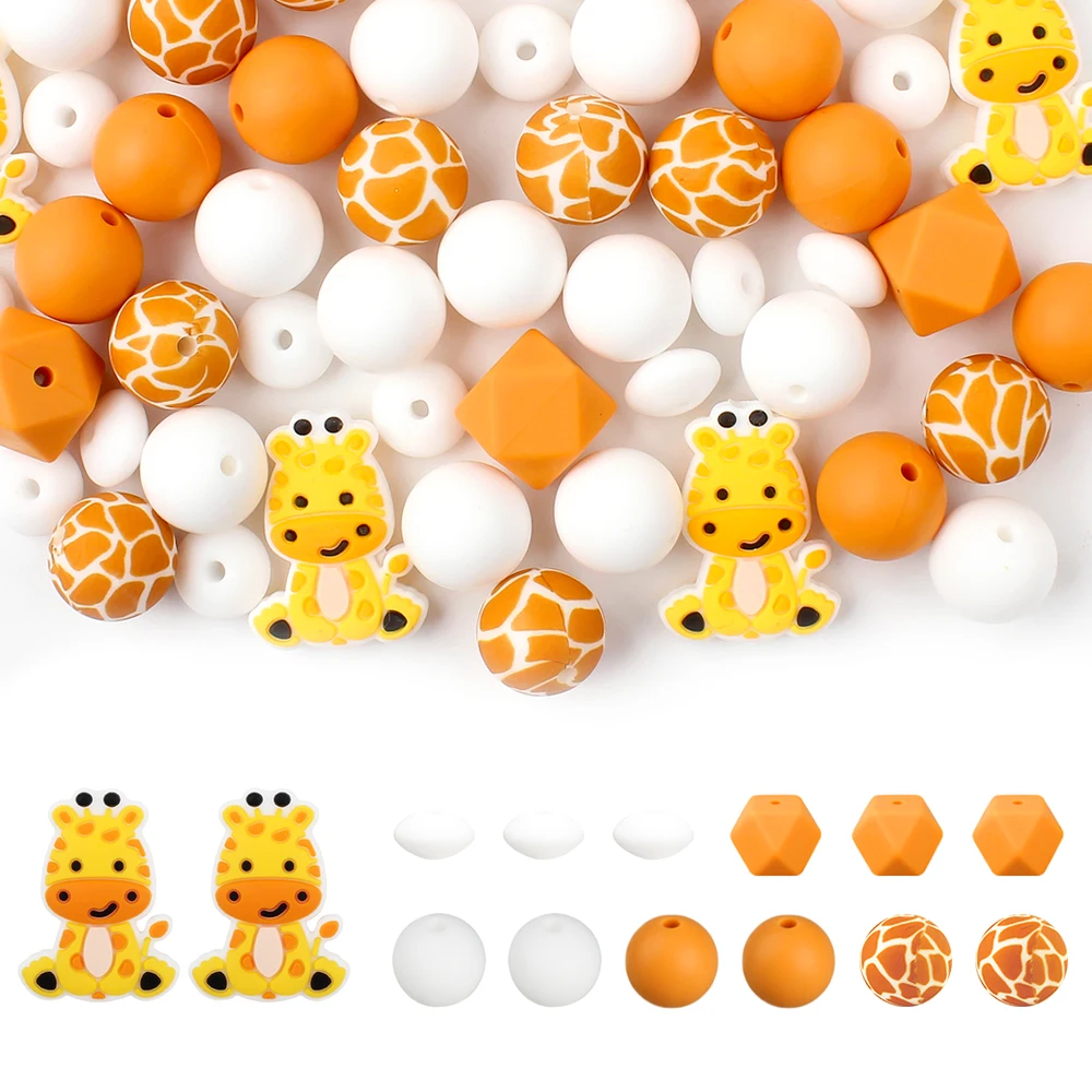 30 New Giraffe Silicone Beads for Jewelry Making DIY Keychain Necklace Accessory Pen Decorate BPA Free