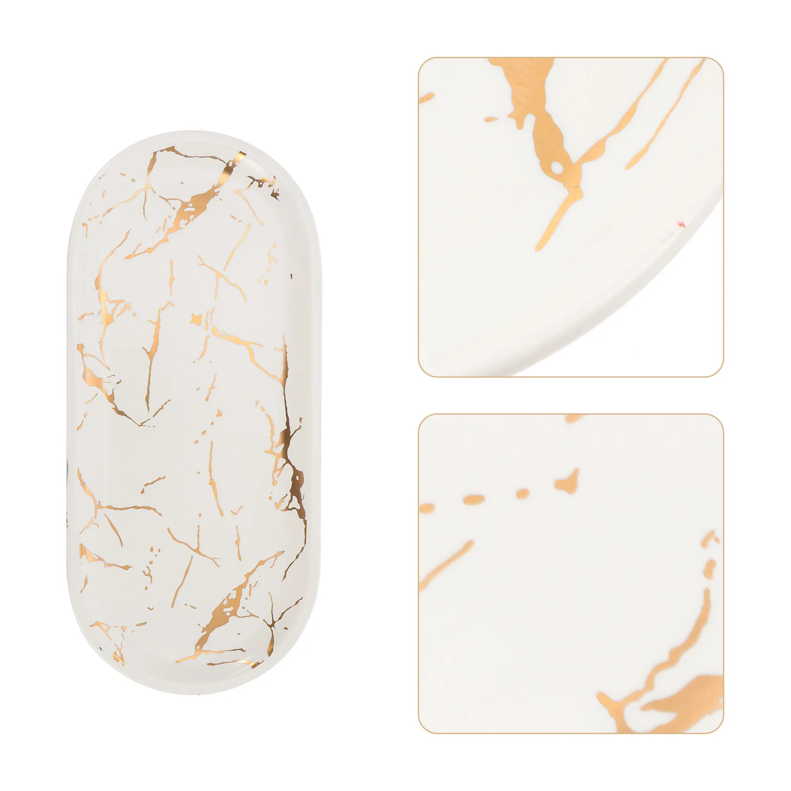 1Pcs Ceramic Serving Dish Marble Effect Light Luxury Design Sushi Plate Jewelry Tray Food Safe Easy Clean for Restaurant Home