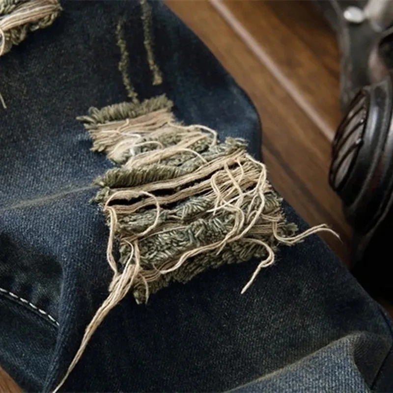 Herbst Neue Europäische Amerikanische Stil Mode Marke Hipster Zerrissene Gerade Rohr Jeans Gestickte Tiger Dünne Beiläufige Blaue Hosen