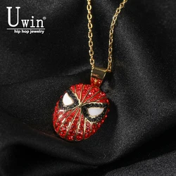 Uwin Red Face Mask Pendant Personalized Fashion Iced Out Cz Necklace Kawaii Y2k Lovely Jewelry Accessories For Women Kids