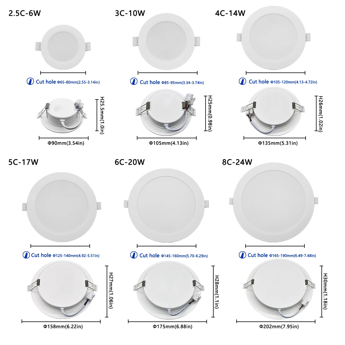 1-10 قطعة 3 4 5 6 8 بوصة LED لوحة مستديرة النازل مصباح 24 واط 20 واط 6 واط AC100-240V 3000 كيلو 4000 كيلو 6000 كيلو ضوء الأضواء إضاءة داخلية #3