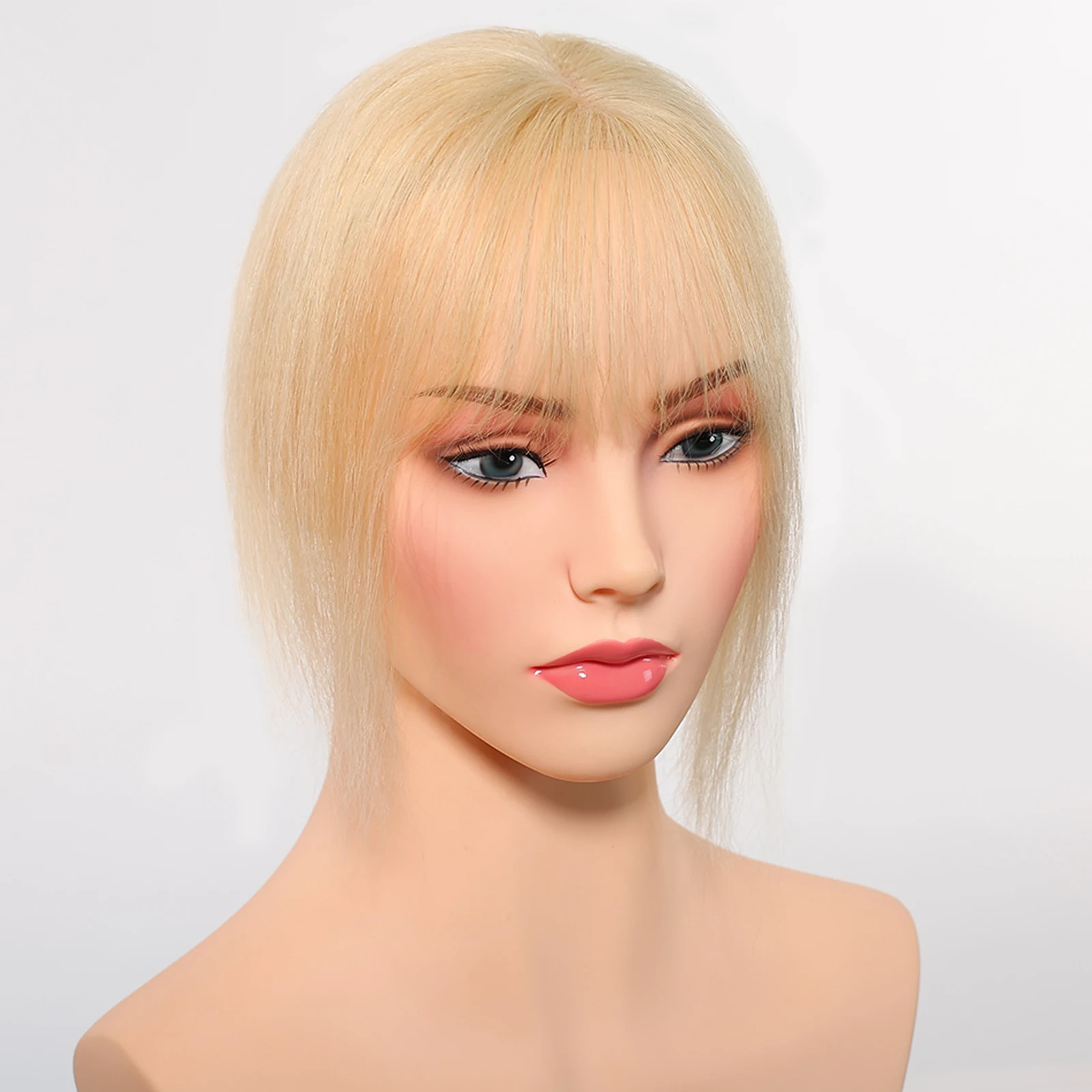 100% ผมมนุษย์ Toppers สีบลอนด์ตรงผมชิ้น Air Bangs คลิปในฐานลูกไม้ต่อผมสําหรับผู้หญิงสวมใส่ง่าย