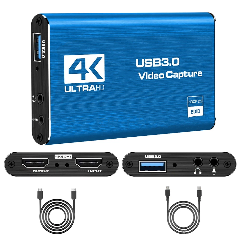 

4K Video Capture Card 1080P 60fps HD Camera Recording Box HDMI-Compatible to USB 3.0 PC Live Streaming Grabber Recorder