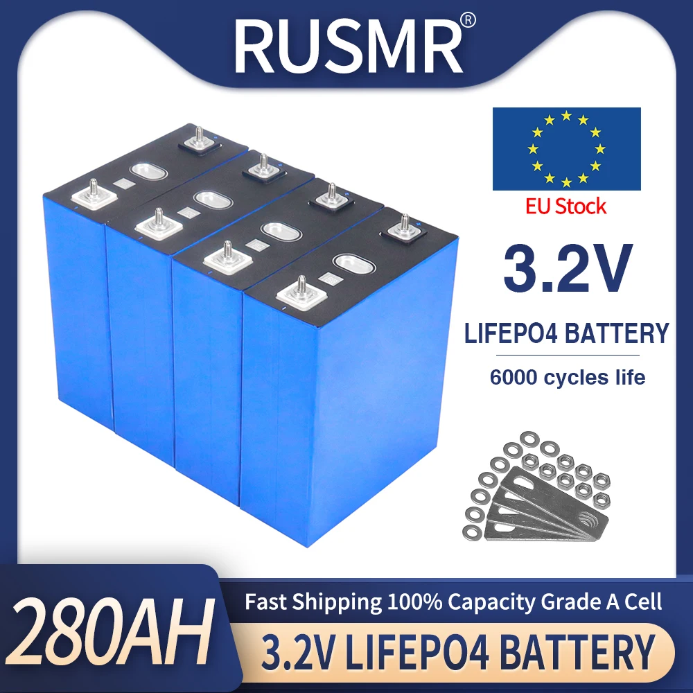 3.2V 150Ah 280AH Lifepo4 Battery Pack DIY 12V 24V 36V 48V Grade A Rechargeable Cells For Boat Golf Cart RV Solar Storage System