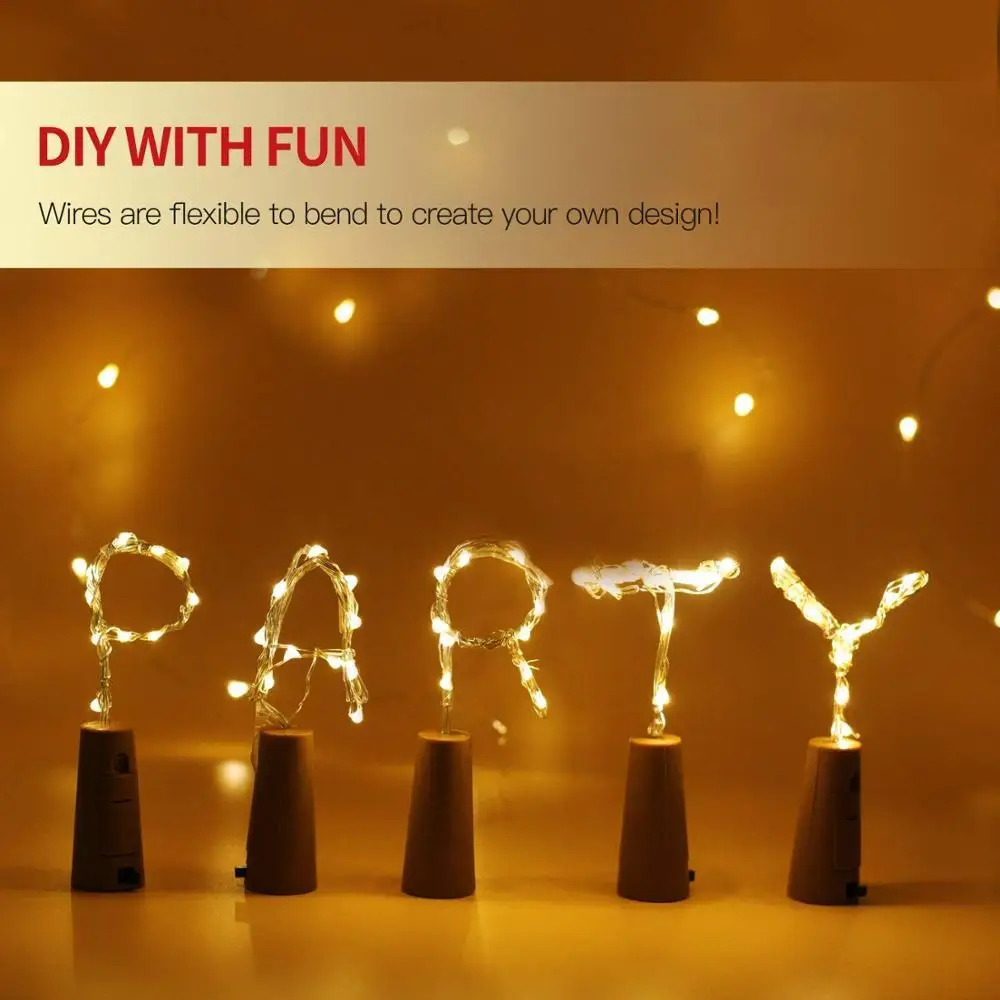 Garrafa de vinho LED com bateria, fio de cobre, luzes de fadas, DIY, cortiça, aniversário, casamento, decoração de Natal, 10pcs