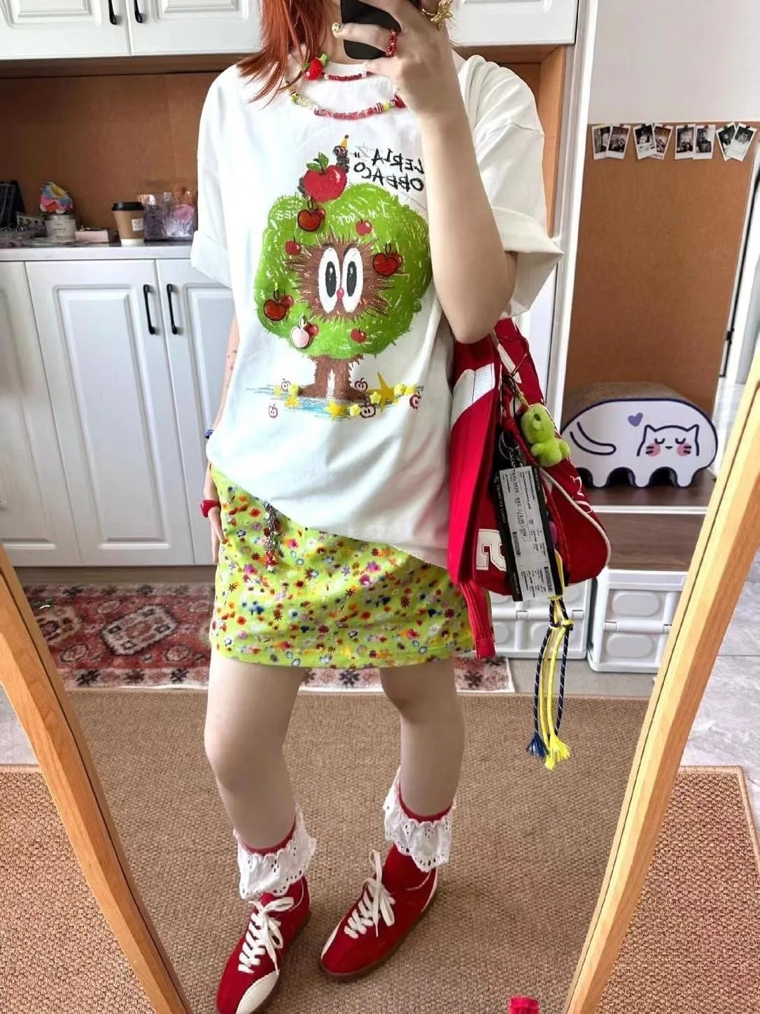 شجرة التفاح الكرتون بلايز 100% القطن المرأة تي شيرت اليابانية Y2K الصيف الكورية لطيف التي شيرت الشارع الشهير كبيرة الحجم قصيرة الأكمام #3