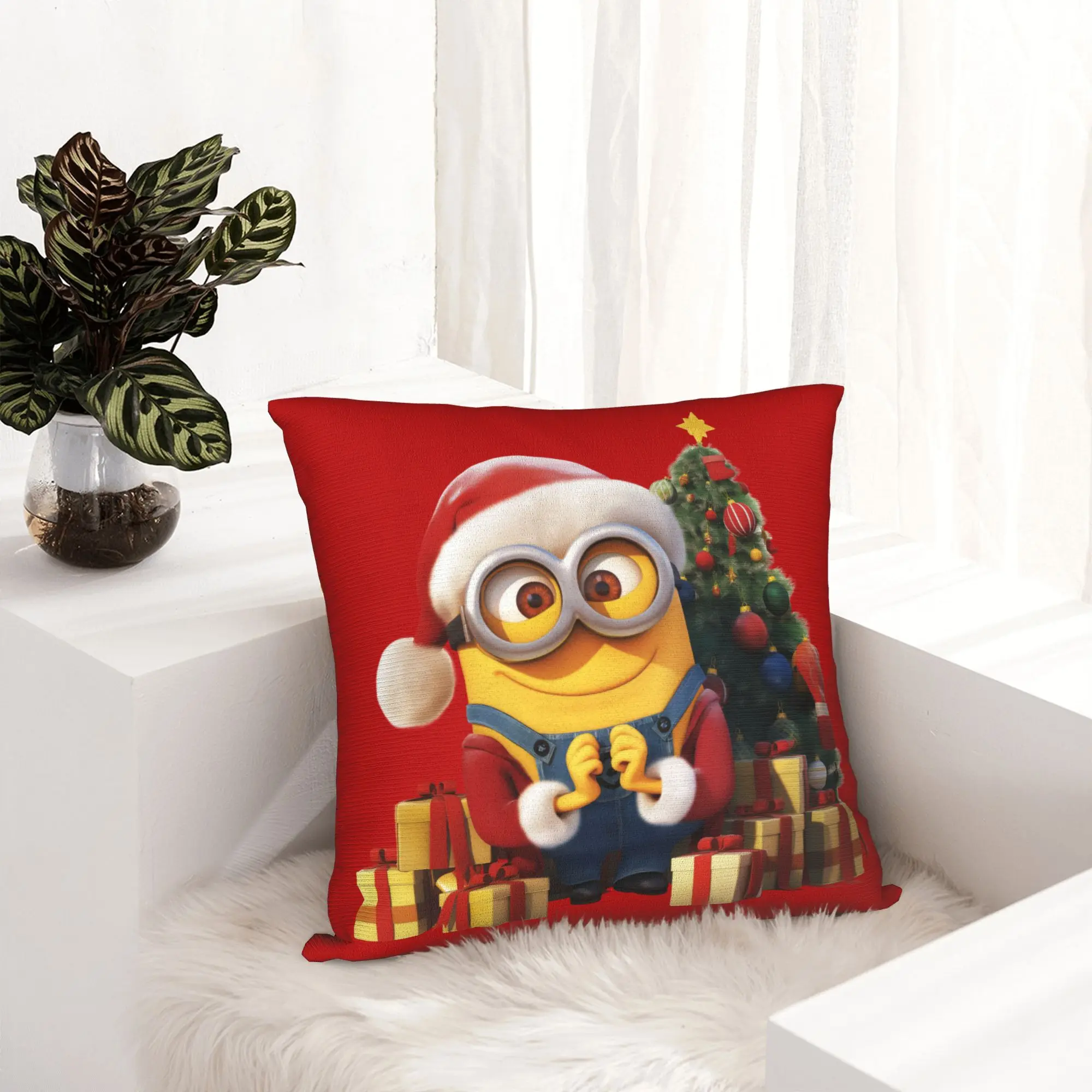 Cartoon M-Minions Christmas Pillowcase Printed Fabric Cushion Cover Decor  Throw Pillow Case Cover Sofa Square 18''