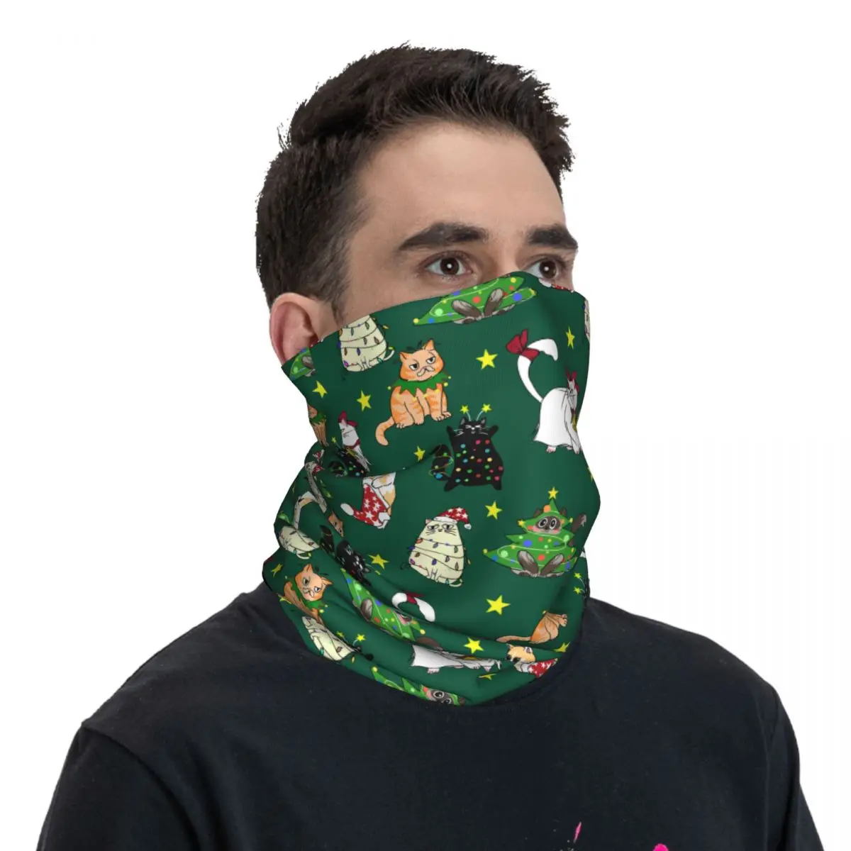 Natal gato bandana pescoço gaiter impresso envoltório máscara cachecol quente balaclava caminhadas pesca para homens mulheres adulto respirável