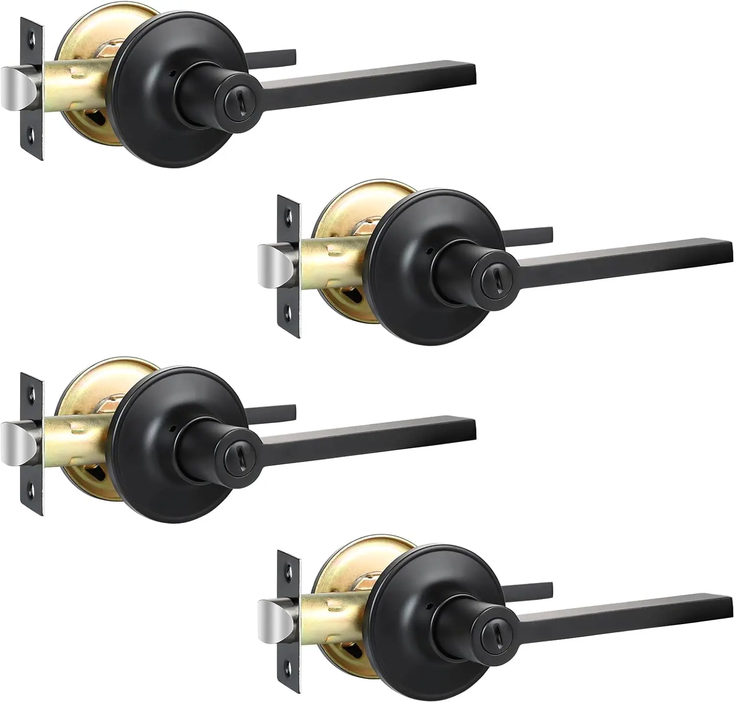 

4 Pack Privacy Door Levers in Matte Black, Heavy Duty Keyless Interior Handles with Lock for Bed and Bath, Reversible Left Right