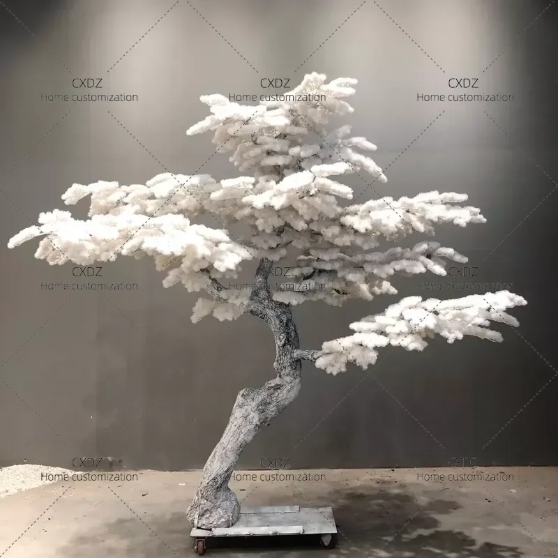 Simulation Pine Cedar Tree Fake Artificial Plant for Indoor Landscape Decoration Hotel Clubhouse White Foliage Modeling Props