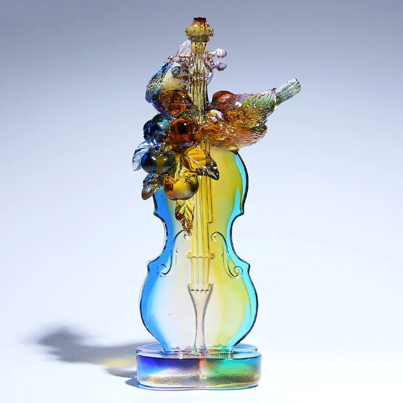 Creative Crystal Violin Figurine Statue Music Fan Lover Wedding Gift Home Decor Ornament Birds Couple
