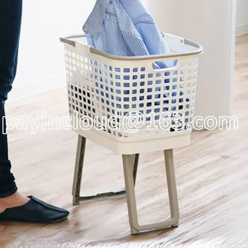 

High-foot Hollow Dirty Clothes Basket with Foldable Leg Plastic Laudry Baskets High Capacity Bathroom Organizer Bearing 5kg