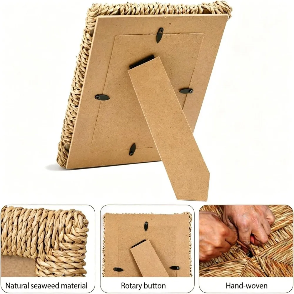 4×6 / 5×7 inch Rattan Picture Frame Handmade Boho Style Wicker Picture Frame Rustic Natural Farmhouse Picture Frame Home Decor