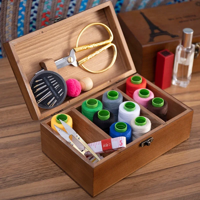 yesWood Workbox for Hussif, Needle Thread Scissor, Storage Keeping, Needlework