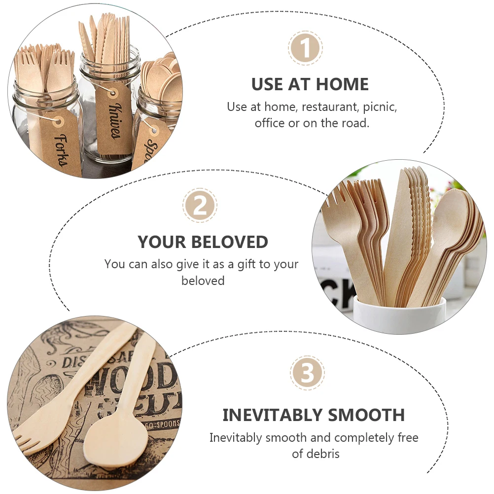 

12 Pcs Wooden Cutlery Set Spoon Fork Knife Disposable Lightweight Portable Tableware for Travel Picnic Party Wood Spoon Fork