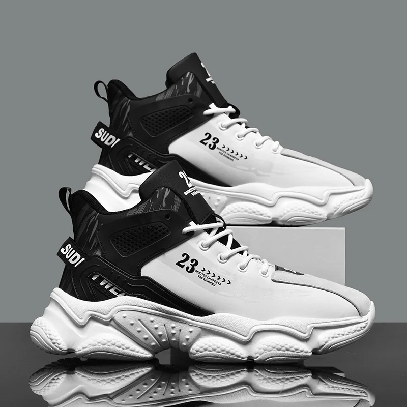 Men Casual Sneakers High Top Luxury Brand Men Shoes Thick Sole Chunky Sneakers for Man Lace Up Breathable Basketball Shoes