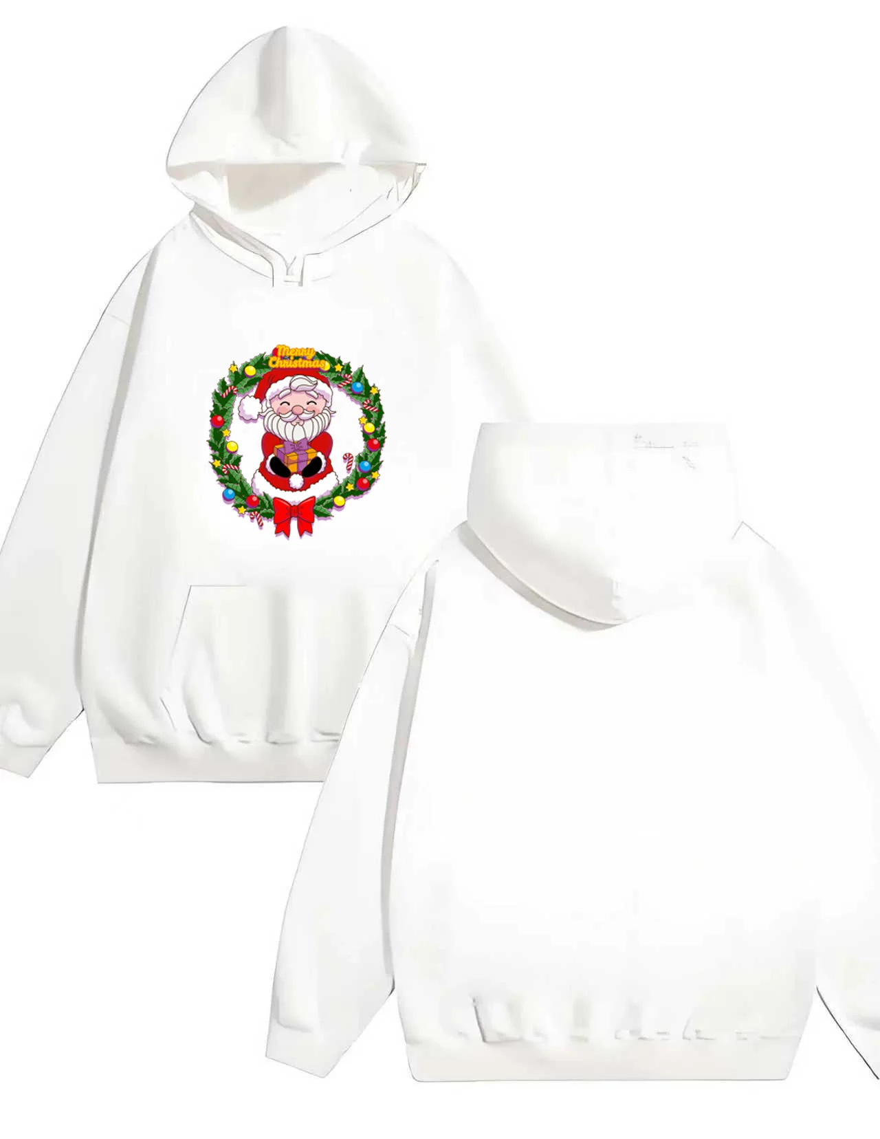 

The 2025 new men's and women's fashion loose 330G heavy-duty hooded sweatshirt with Christmas-style prints