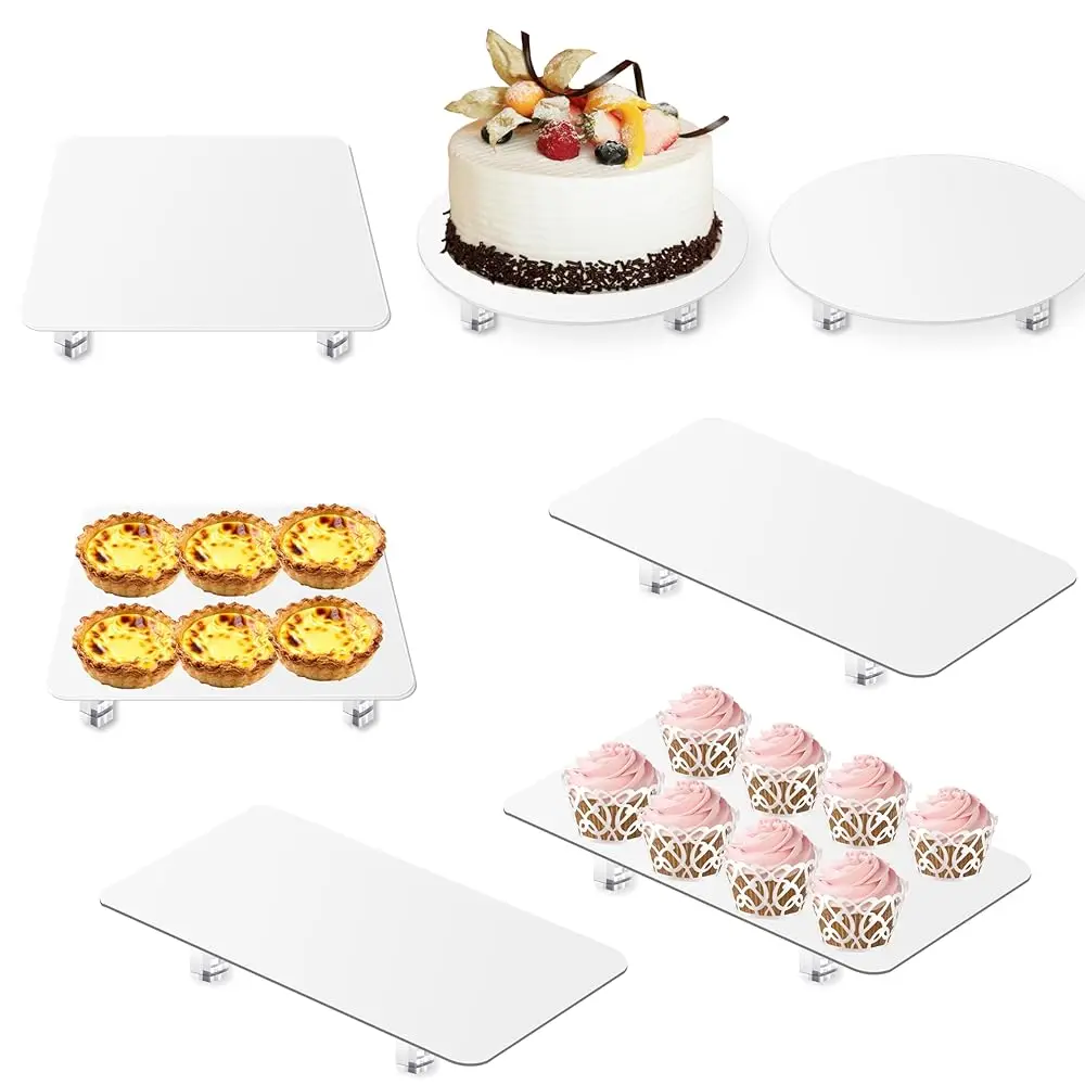 

7 Pcs Dessert Table Display Set White Acrylic Cake Stands, 2 Pcs Round Cake Stand, 3 Pcs Large Dessert Tray Cookie Platter,