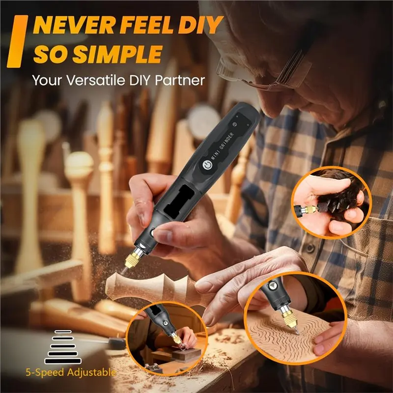 PORK-Cordless Mini Drill Handheld Rotary Tool One-Button Switch Fine Engraving Polishing Cutting Ideal Gift For DIY Hobbyist