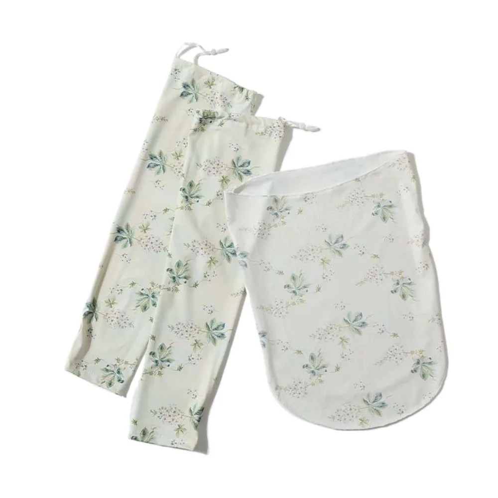 

3pcs Breathable Floral Ice Silk Mask UPF50+ Elastic Sunshade Arm Cover Polyester Drawstring Women Sunscreen Veil Women