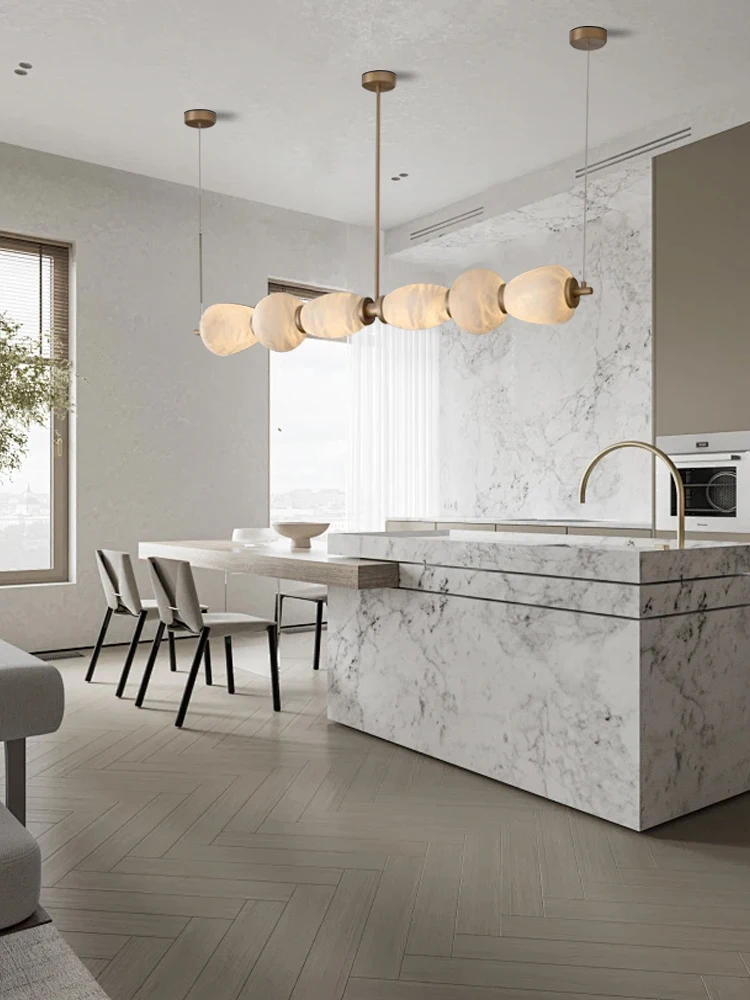 Get This Designer Spanish Marble Luxury Long Chandelier For Your Dining Room Kitchen Island Decoration White Stone Light Fixture