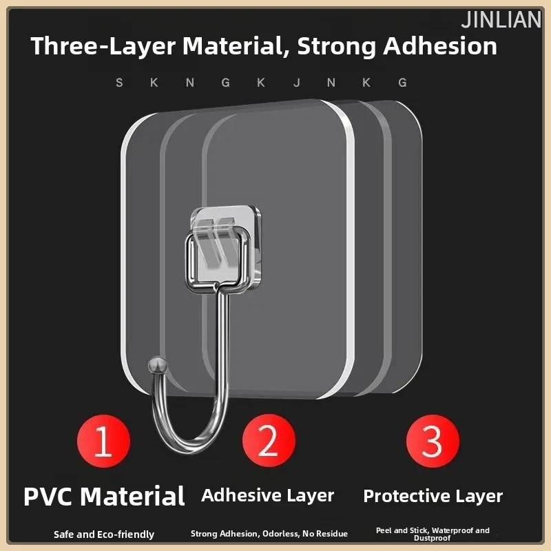 Stainless Steel Adhesive Wall Hook Strong Kitchen Curtain Projection Instrument No Punching Required Rotatable Storage Organizer