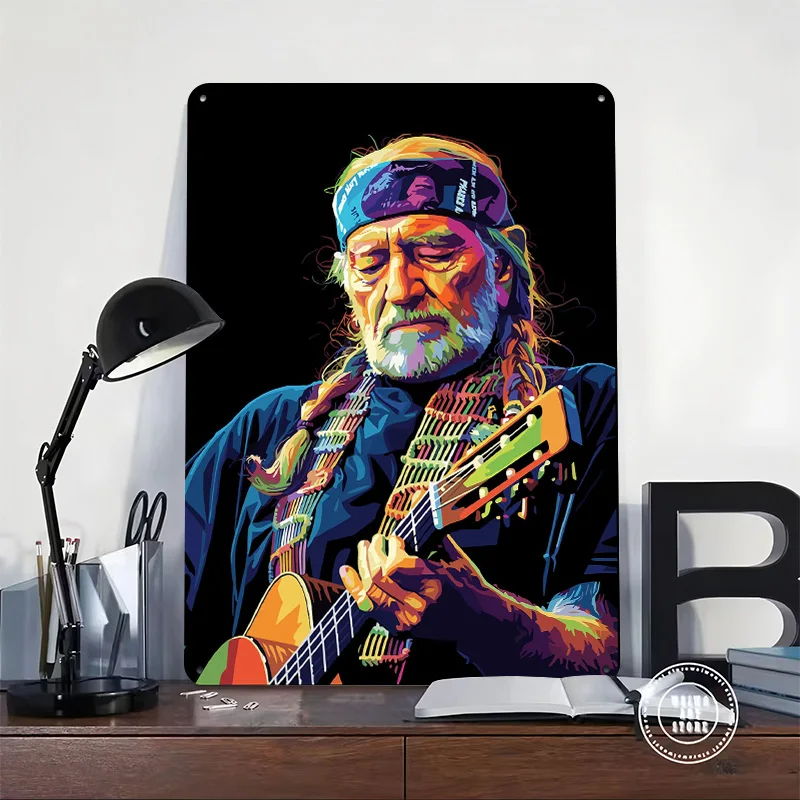 Willie Nelson Colorful Portrait Personalized 3D Textured Metal Poster Wall Art Tinplate Sign for Room Decor Home Decorations