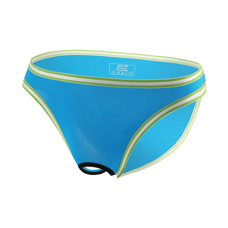Men's Sexy Open-Crotch Brief Thin Gays Erotic U-Convex Pouch Design Striped Trim Low-Rise Transparent Underwear Sissy Underpants