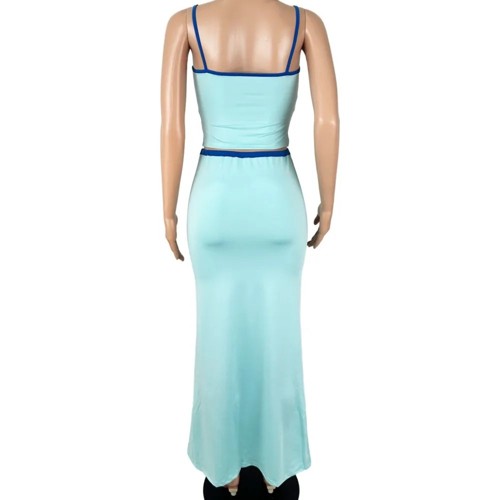2026 Woman 2 Piece Set Outfit Backless Solid Color Sleeveless Strap Tube Top Long Skirt Two Piece Outfits Fashion Leace-up Slim