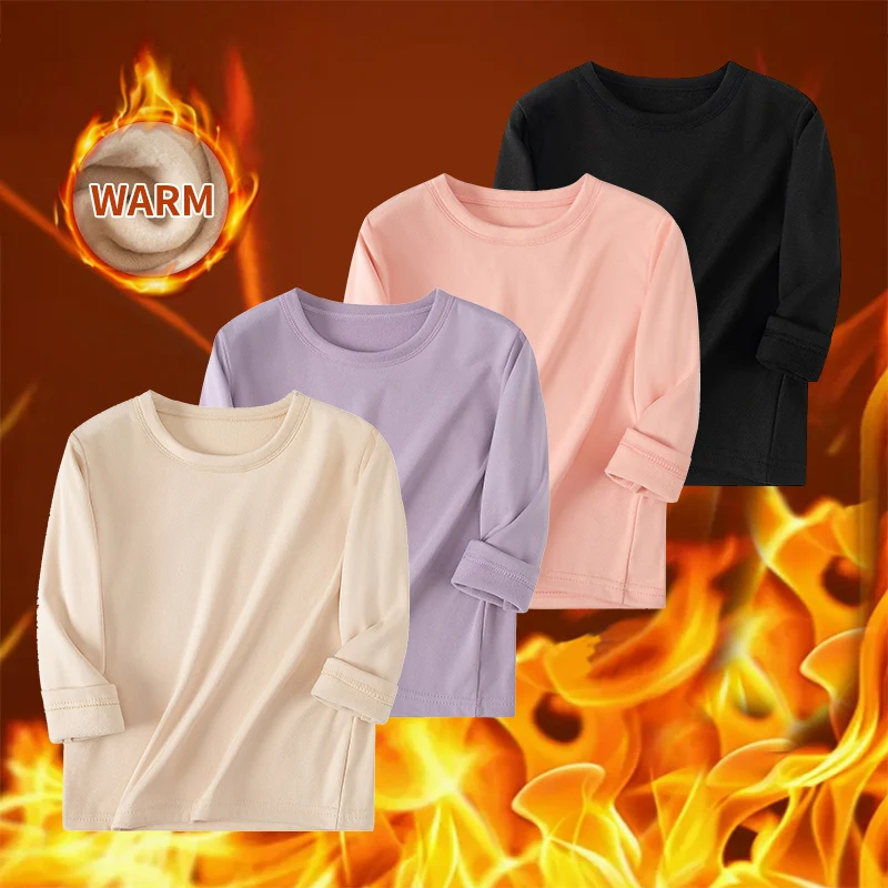 2/4-piece Autumn And Winter Children's Colorful Fashionable Warm And Thick Underwear Set Cute Round Neck Top For Boys And Girls