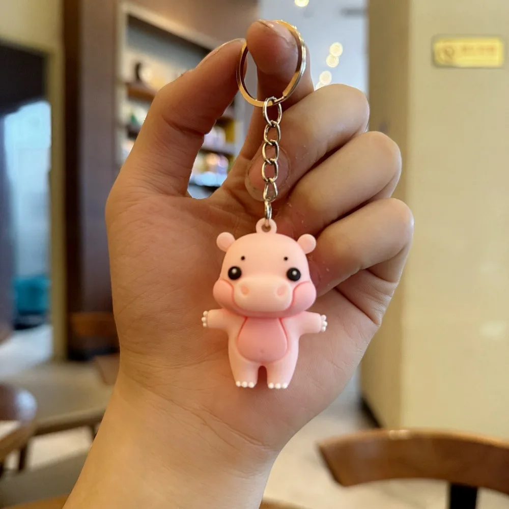 4pcs Cute Hippo Pendant Keychain Cartoon MooDeng Hippopotamus Bag Charm Ornaments Creative Soft Rubber Car Keyring