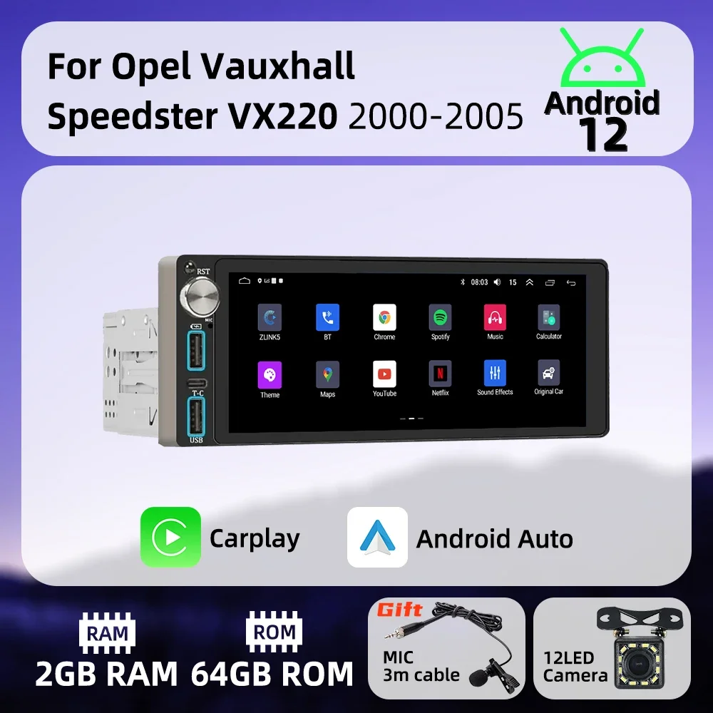 

Wireless Carplay Autoradio 6.86" 1 Din Radio Android Car Multimedia for Opel Vauxhall Speedster VX220 2000-2005 Stereo Head Unit